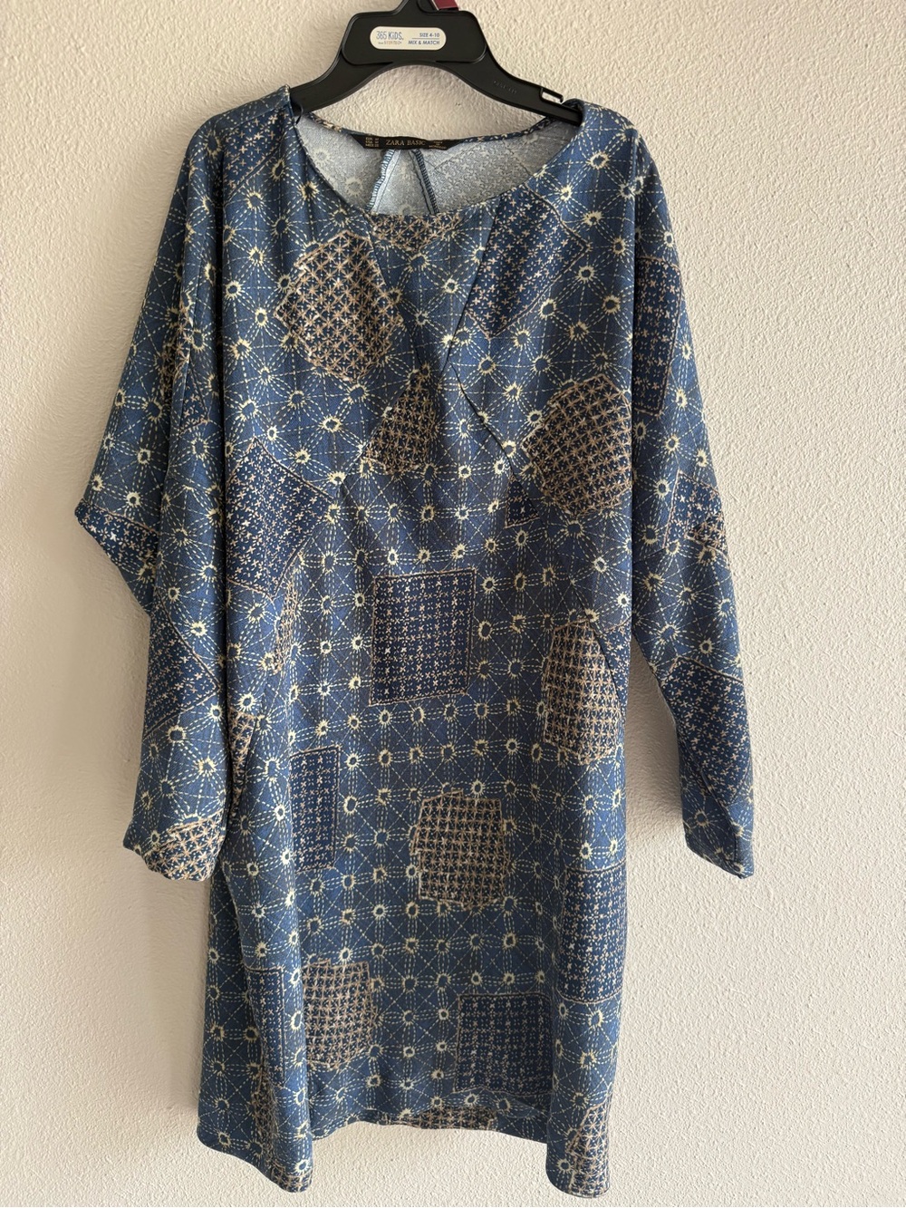 Zara Blue Geometric Long Sleeve Shift Dress
